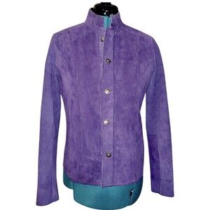 CHICO'S Reversable Purple Suede Black Leather Blazer Jacket M?